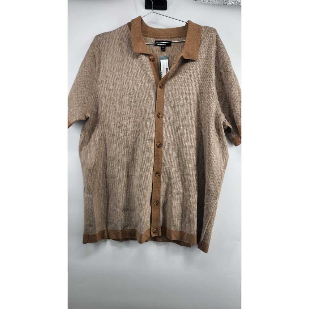 The Commons Mens Tan XL Plaited Stitch Sweater Knit Shirt‎ NWT Wool Blend
